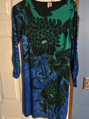 Madison Blue & Green Floral Long-Sleeve Shift Dress